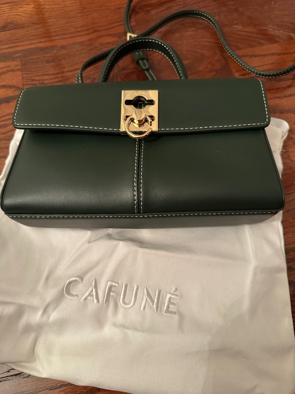 Cafuné green leather handbag Style STANCE WALLET - INDIGO with white stitching #